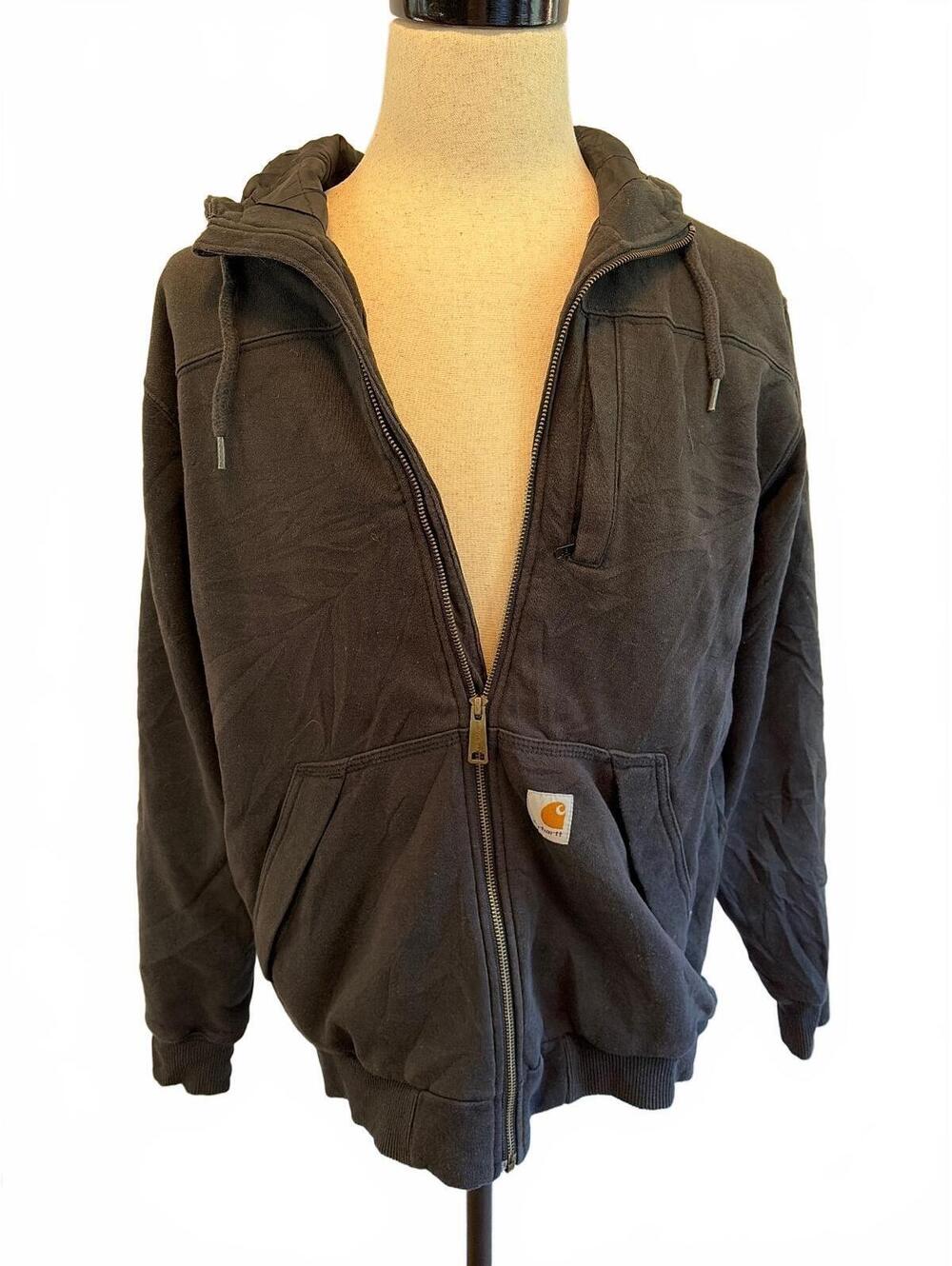 Carhartt 103312 M Black Rain Defender Zip Hoodie Broken Zipper Distressed Grunge